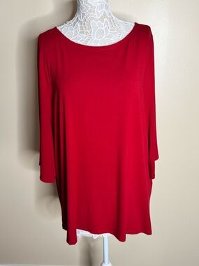 Eileen Fisher Woman Red Viscose Jersey Long Sleeve Knit Top Plus Size 2X